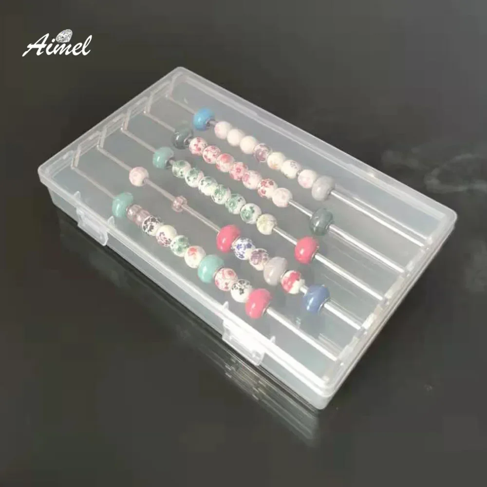 شفافة سحر المجوهرات صندوق تخزين المحمولة 5 قضيب معدني الخرز الحاويات حالة DIY سلسلة قلادة سوار درج منظم