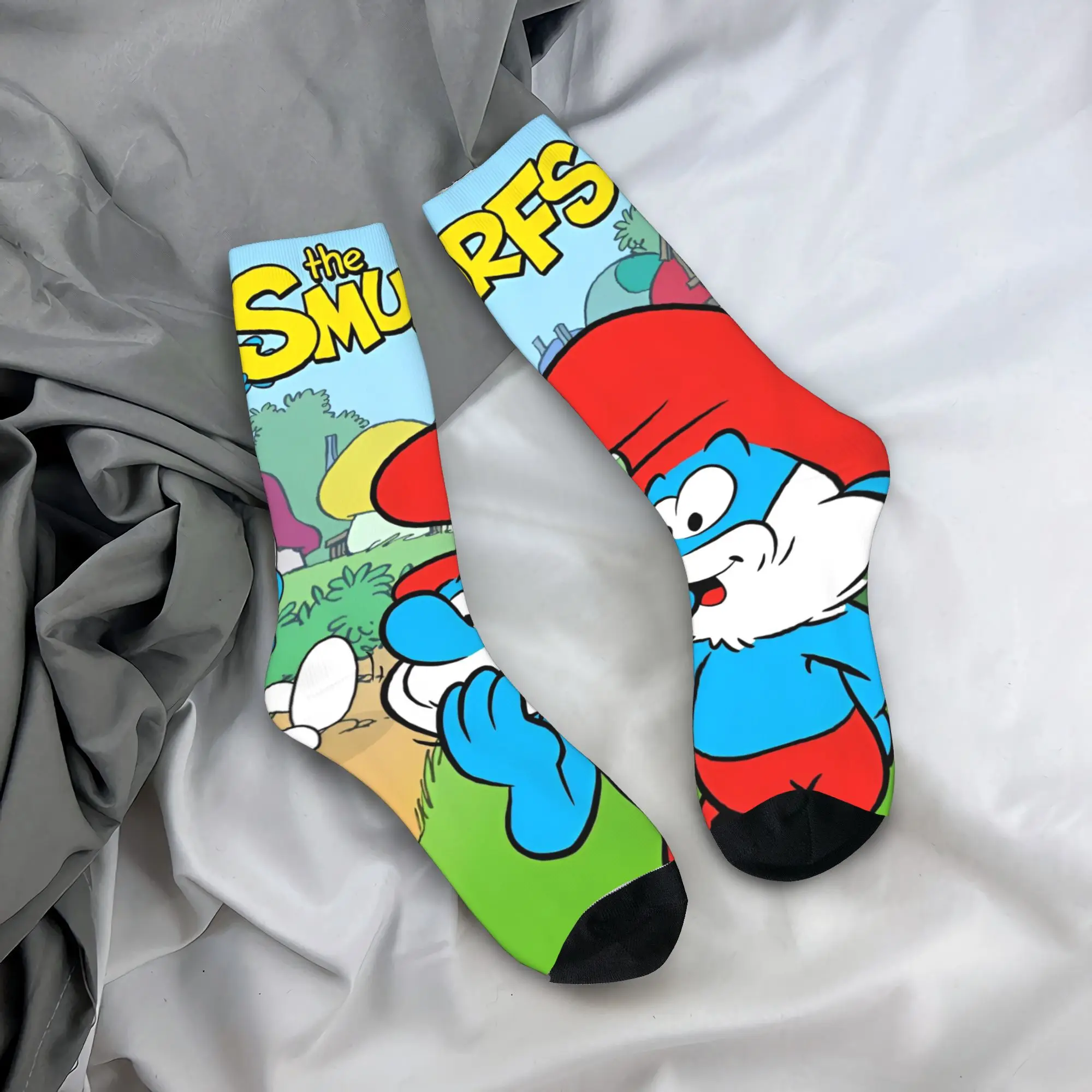

Cartoon Smurfs Socks Anti Bacterial Stockings Men Medium Soft Outdoor Sports Socks Autumn Casual Design Socks