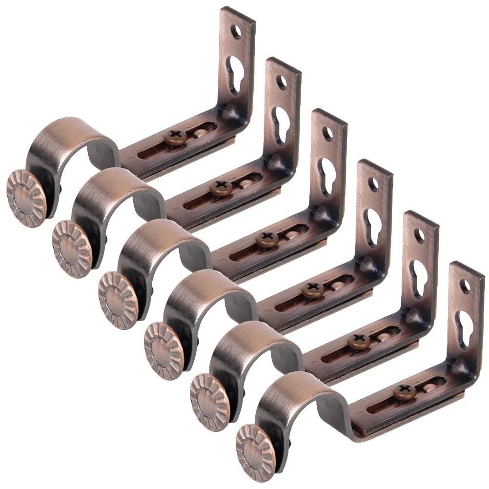 

6pcs Curtain Bracket Bronze Style Adjustable Wall Mount Curtain Mounting Holder 18-22mm Pole Easy Install Decor Hardware