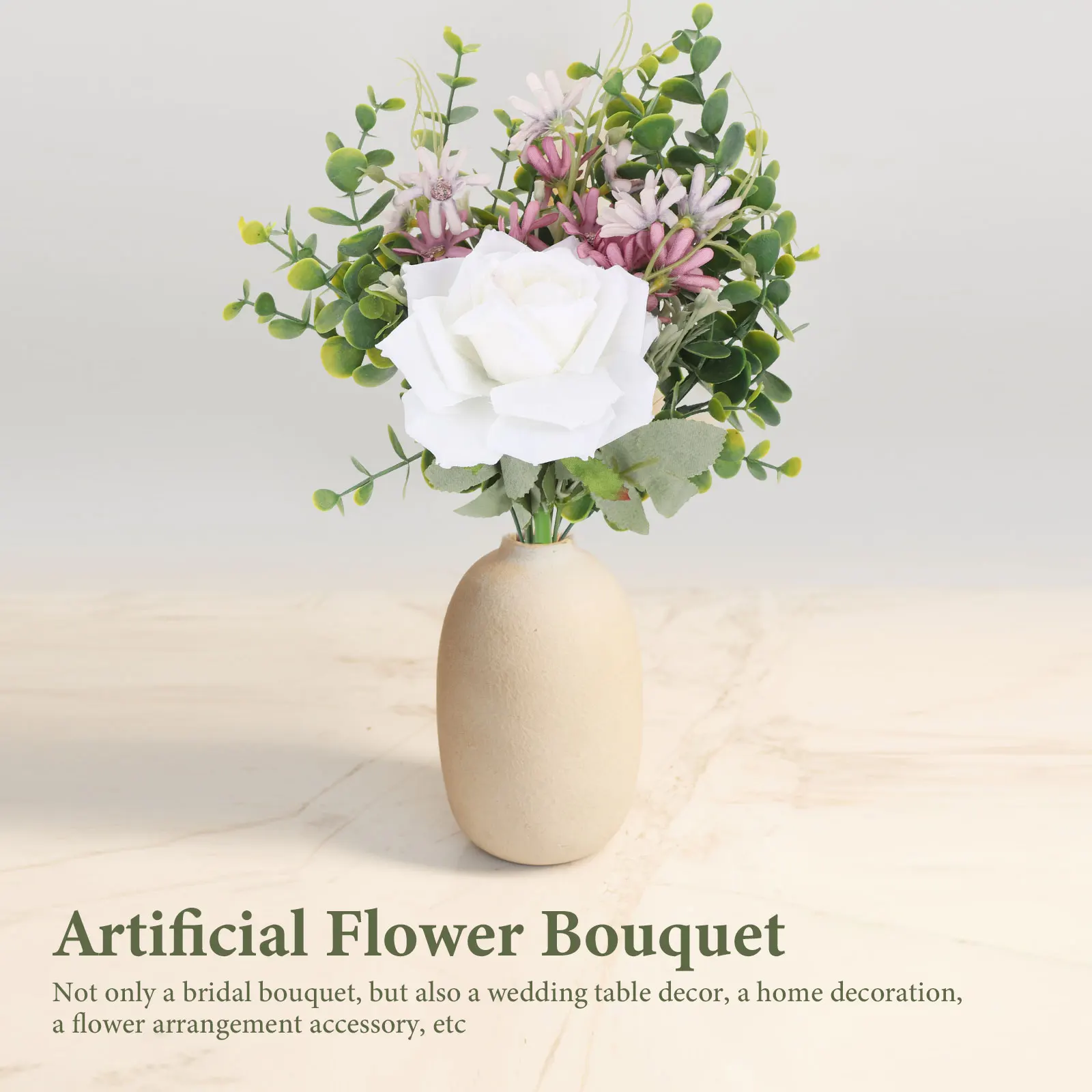 

Artificial Rose Bouquet Wedding Bridal Bouquet Fake Flower Arrangement Decor Bridemaid Table Centerpiece