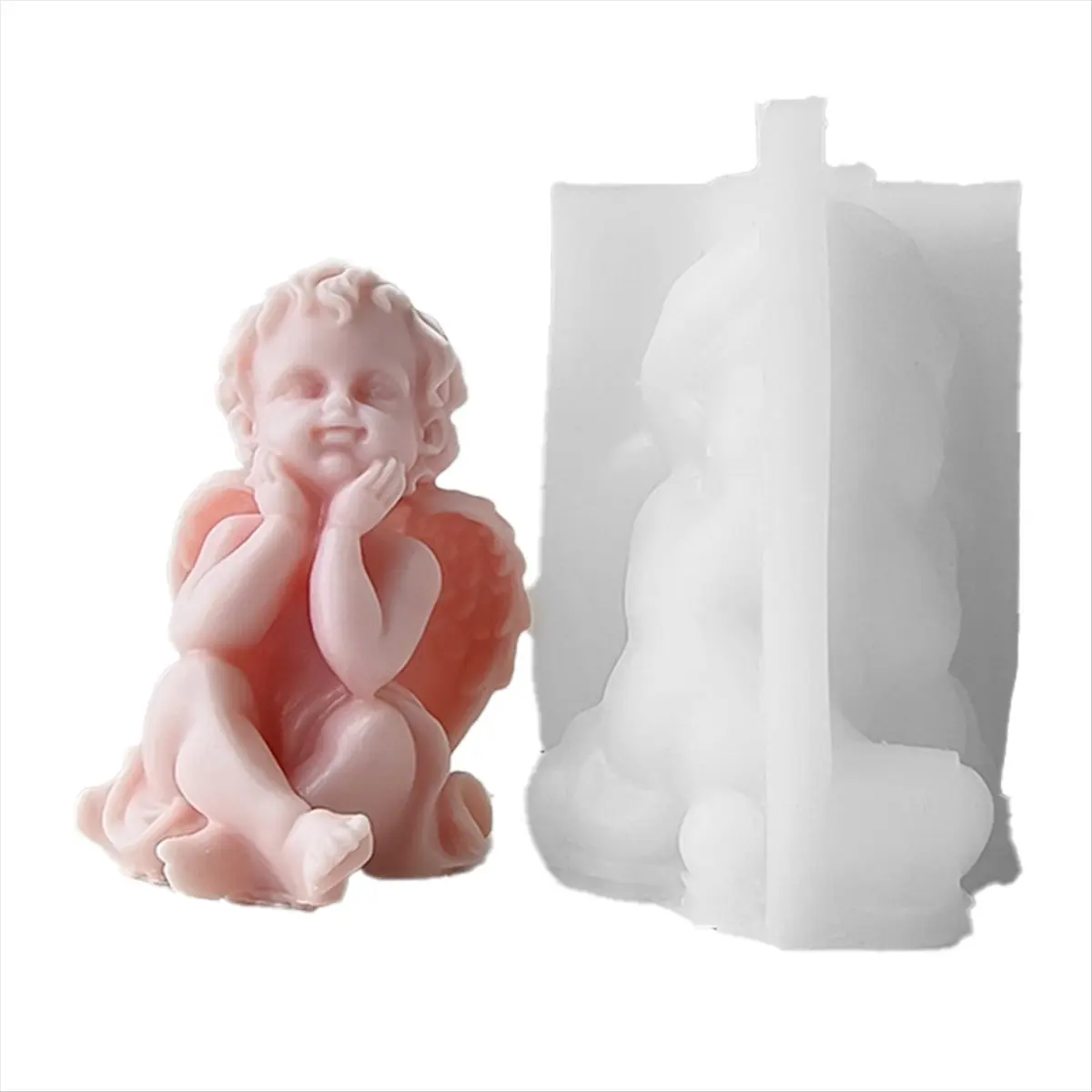 ABFW 3D Angel Children Silicone Mold Lovely Winged Boys Abstract Craft Scented Candle Wax Mould DIY Gypsum Candle Making, B