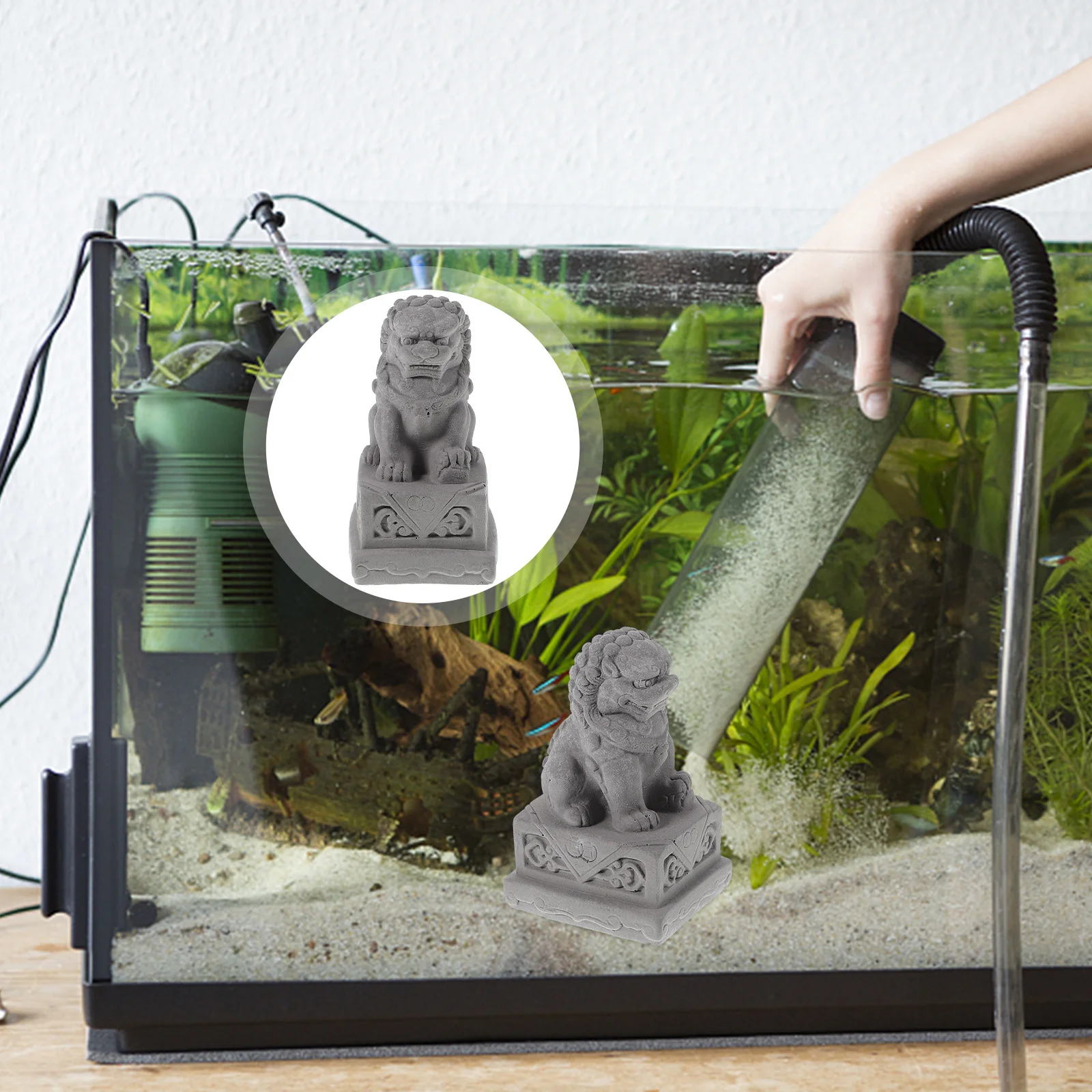 

2Pcs Simulated Stone Lion Decor for Aquarium Reptile Tank Desktop Garden Cement Sculpture Small Lion Statue Living Space Vivid