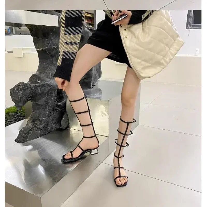 Sandales romaines Sexy pour femmes, nouvelles bottes européennes et américaines à talons grossiers rétro, hautes et Cool, 2025 2024