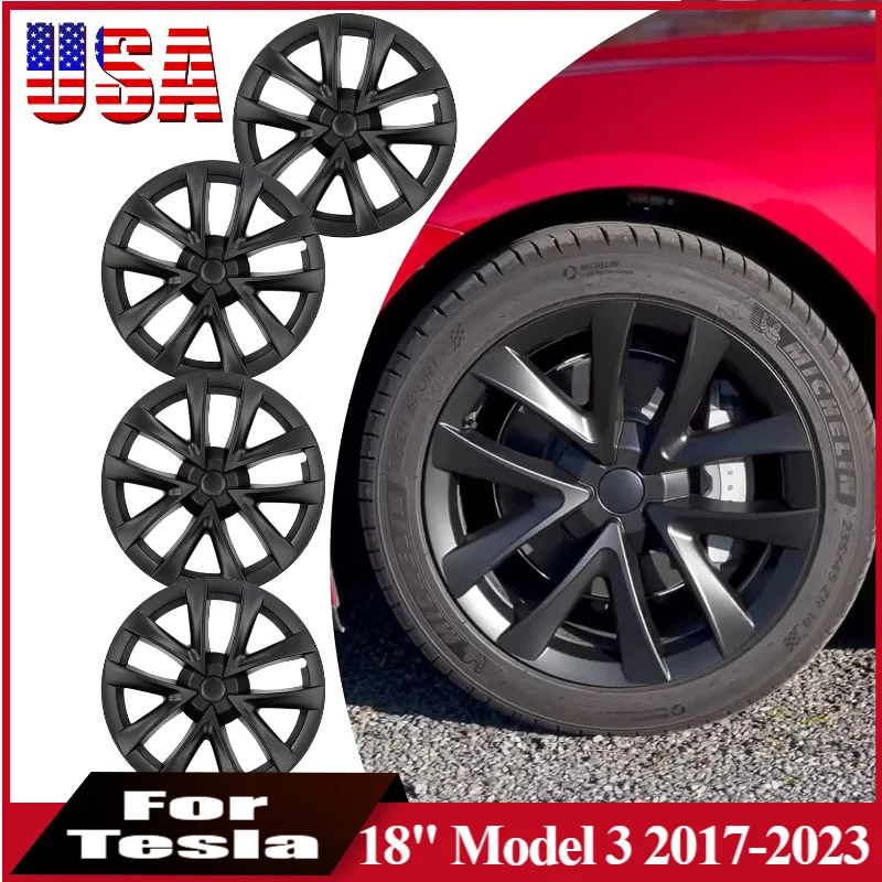 

4pcs 18inch Wheel Hubcaps For Tesla Model 3 2017-2023 Performance 18" Tire Wheel Rim Cover Caps Car Accessories