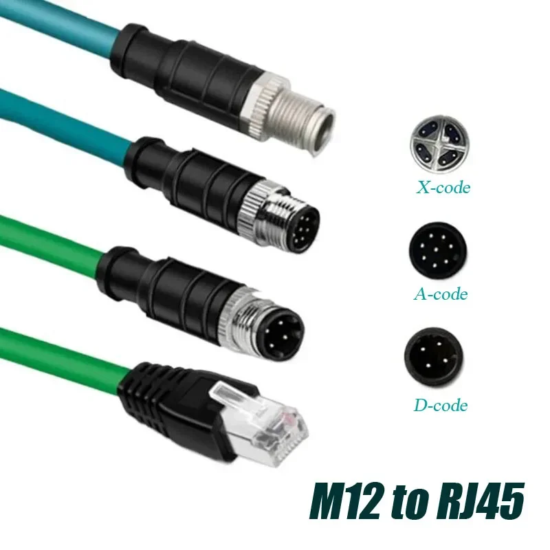 M12 to RJ45 Connector Wire 4Pin/8Pin X/A/D type Encoding to Shielding RJ45 Ethernet Profinet Line for Cognex Industrial1-5meters