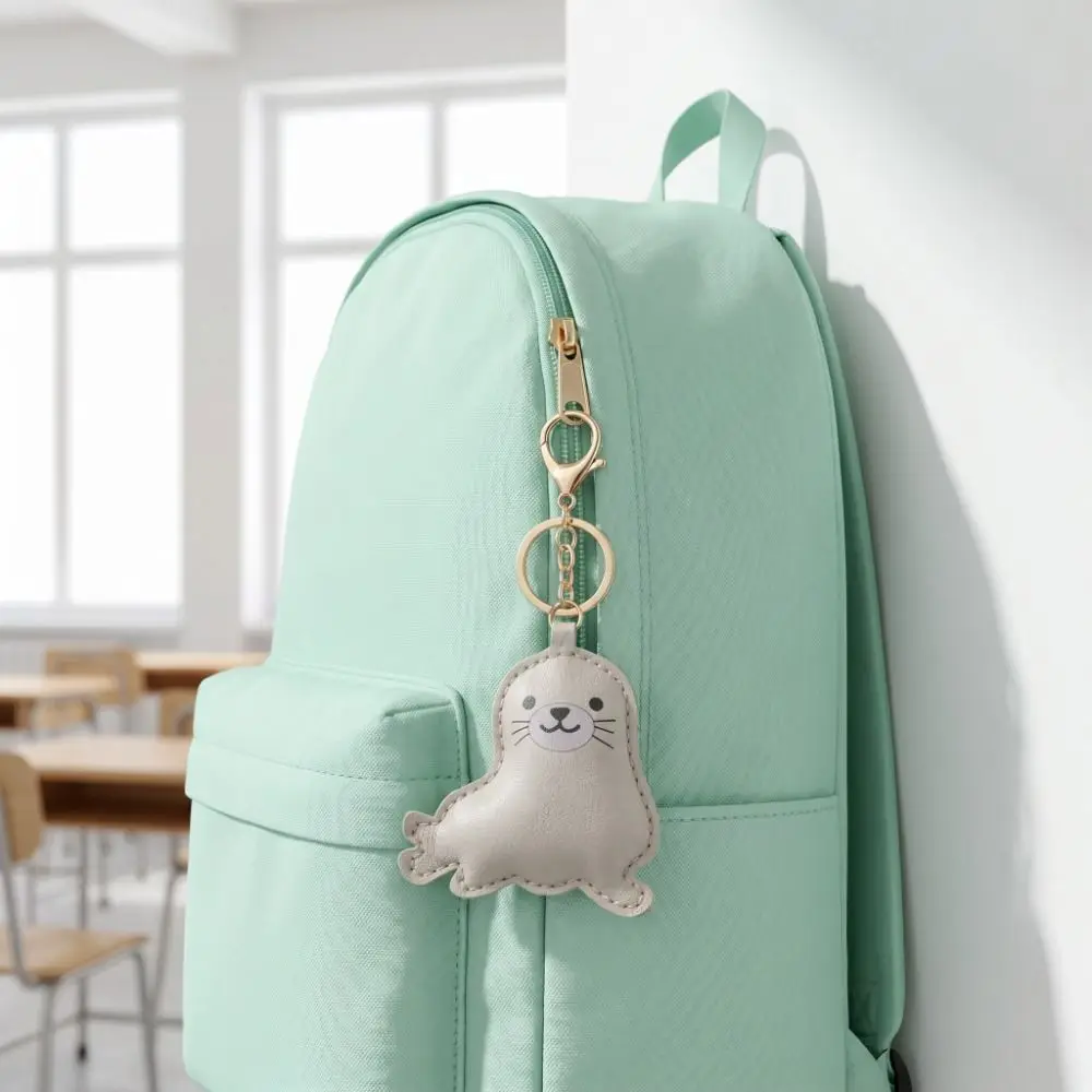 Creative PU Leather Sea Lion Keychain Decorators Ornaments Sea Lion Pendant Funny Animal Bag Hanging Gift