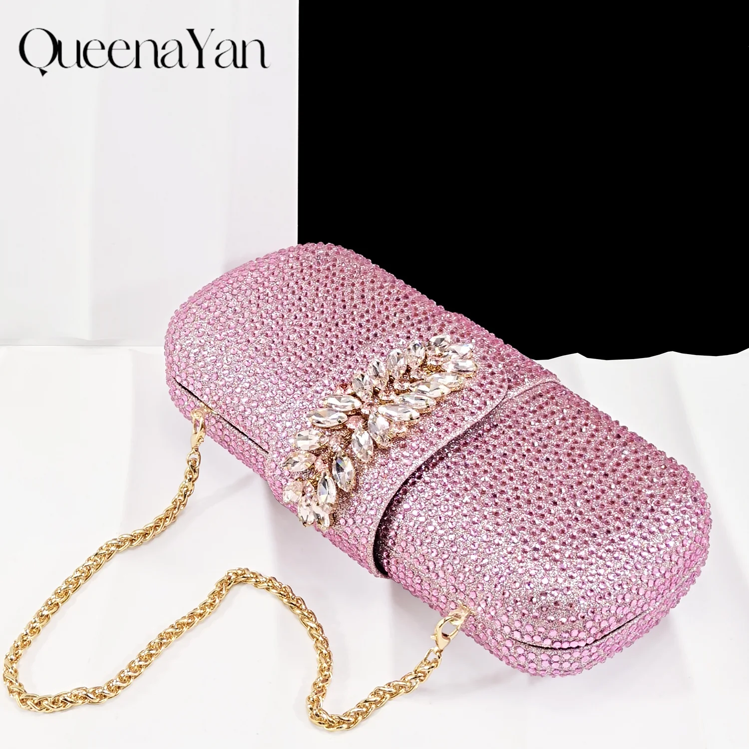 Elegant Italian Women's Pink Heels Set - Pointed-Toe Shoes with Rhinestones and Embellishments Complete with Matching Bag