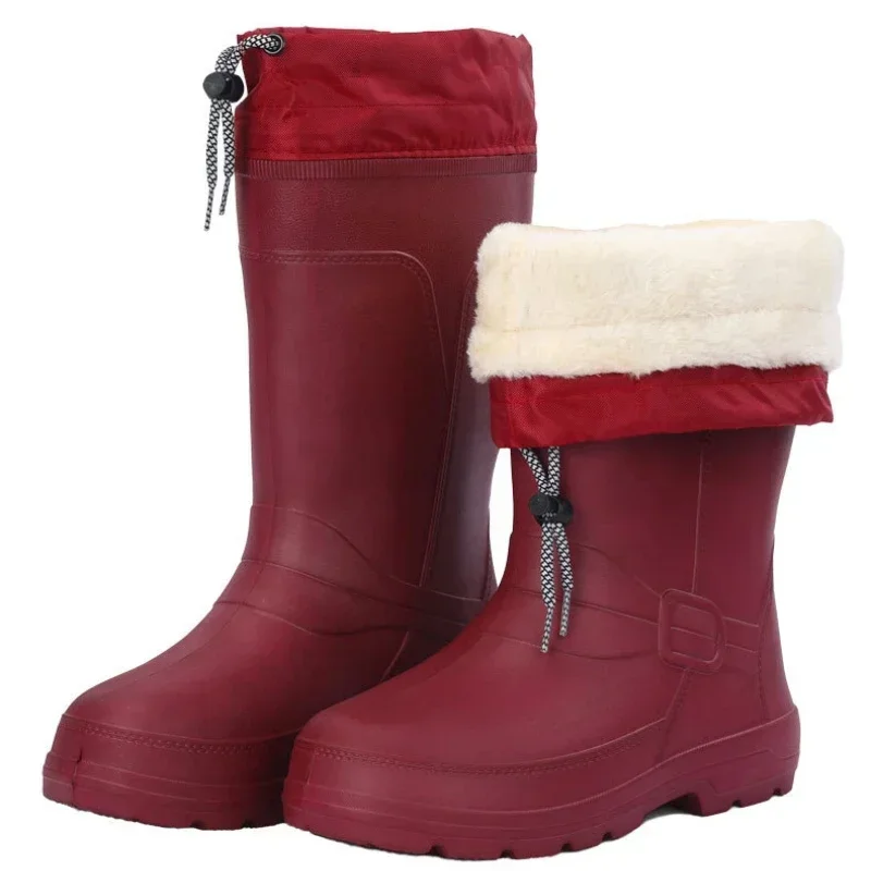 

Women Rain Boots Fashion Mid-Calf Water Snow Boots Non-slip Waterproof Safety Work Shoes for Women Warm Plush Rain Shoes Zapatos