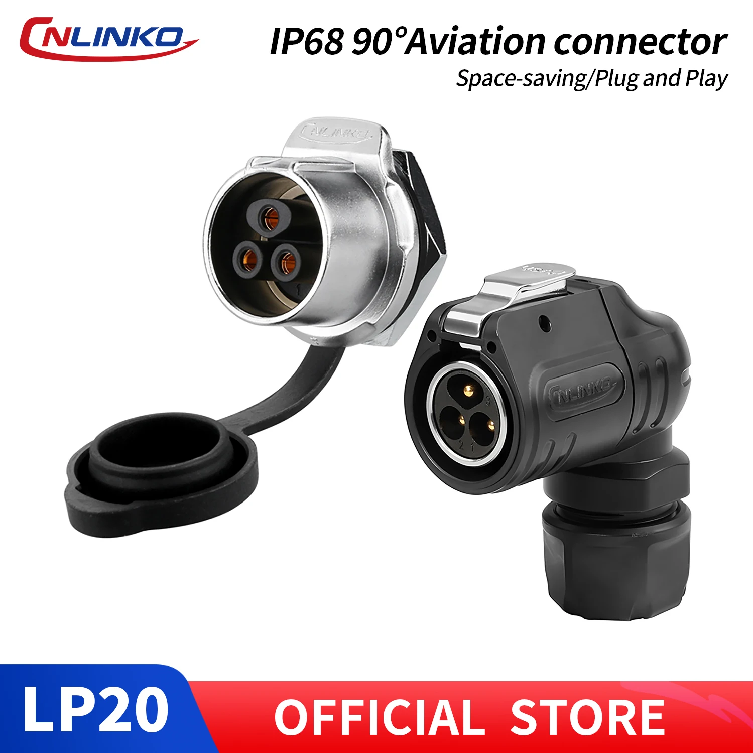 CNLINKO LP20 IP68 Waterproof Circular 90° Solder Connector Semi-Metal Male/Female for Transportation, Rail & Industrial Use