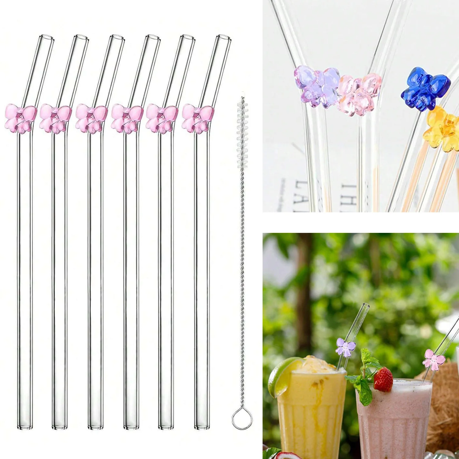 7Pcs Reusable Glass Straws, Eco-friendly Drinking Straws for Smoothies, Milkshakes, Tea, Juice, Cocktails - Multi-Color Mixed