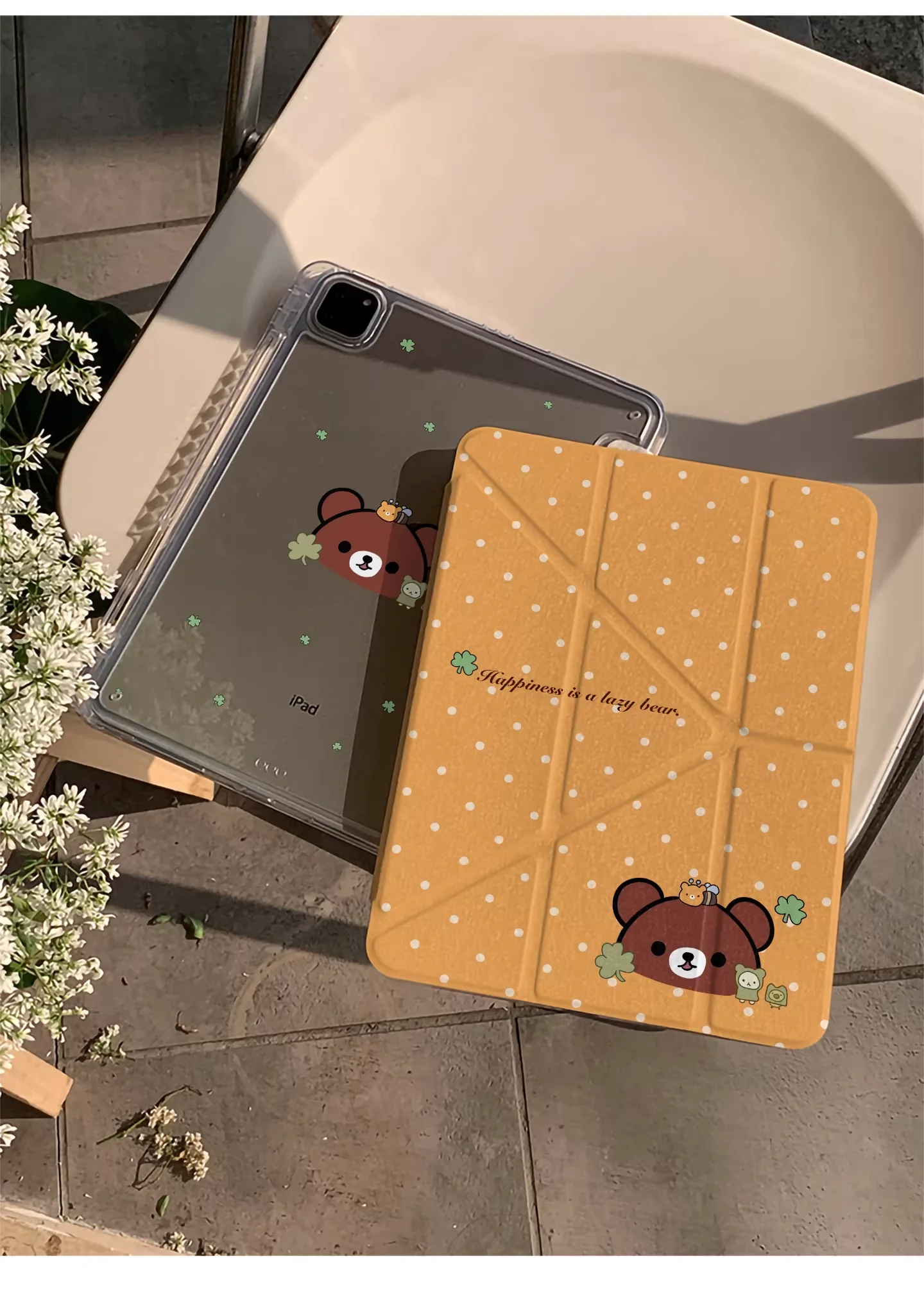 

Cute Bear White Dot With Pen Slot For iPhone iPad Mini 4 5 6 7 iPad 5 6 7 8 9 10 Air 1 2 3 4 5 6 7 M2 M3 A16 Pro M4 M5 Cover Ins