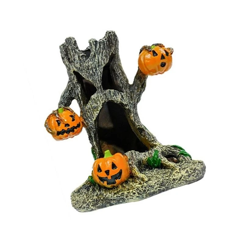 

Halloween Themed Resins Aquarium Ornaments Stump Pumpkin Decors