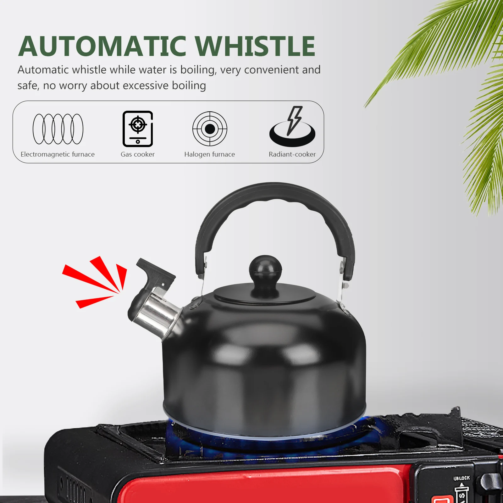 

Kettle 3L Black Stovetop Portable Stainless Steel Teapot Large Capacity Safe Pouring Handle Kitchen Barware