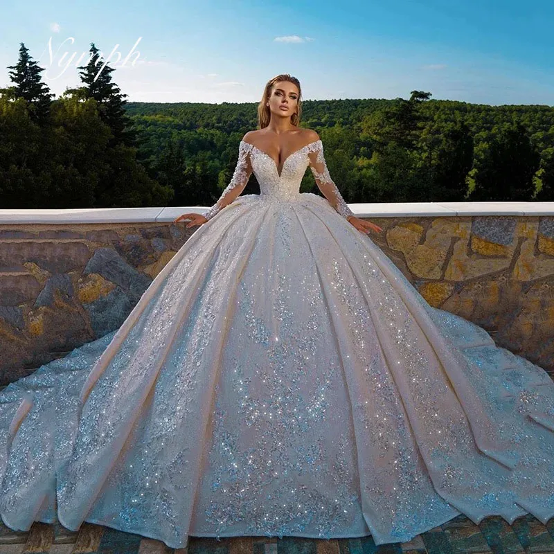 Vestido De Novia principal De lujo personalizado, vestidos De manga larga a la moda, Vestido De baile nupcial sin espalda para mujer, Vestido De Novia 2024