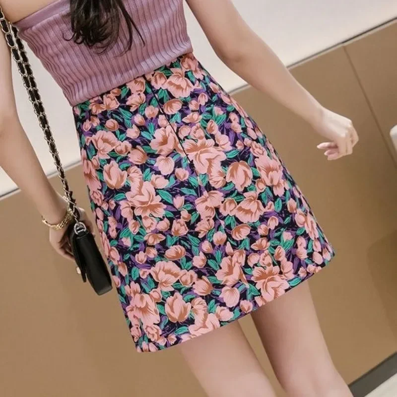 ラップジッパーハイウエスト女性用スカート花柄ミニショートスカート女性用タイトヴィンテージ服トレンド2025格安カジュアルセールY2k V