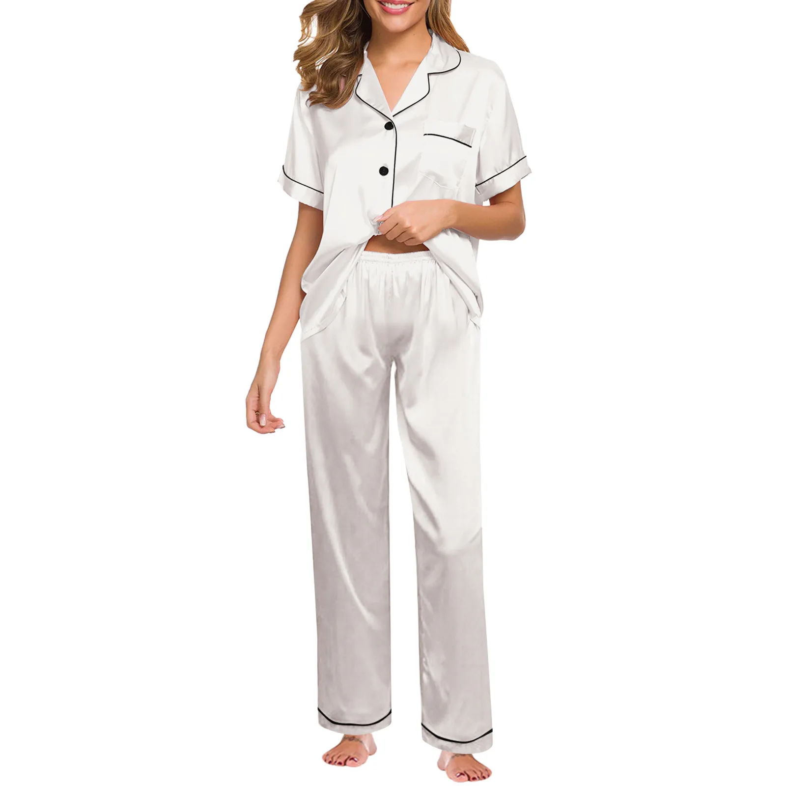 Silk Satin Pyjamas für Frauen Pyjamas Set Langarm Nachtwäsche Frauen Pyjamas Anzug Weibliche Zwei Stück Set Loungewear Plus Größe