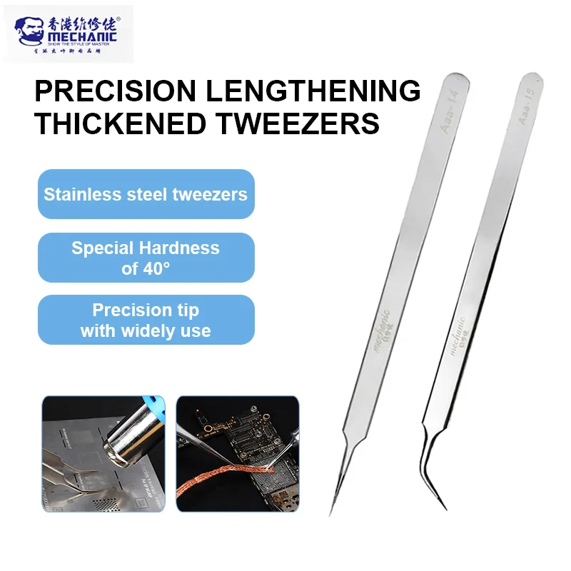 MECHANIC Aaa-14 Aaa-15 Lengthen Thicken Tweezers Precision Stainless Steel High Hardness for SMD PCB BGA Motherboard Repair