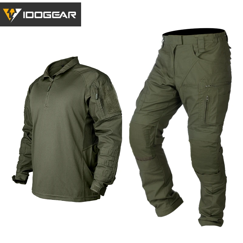 IDOGEAR Tactical UFS Uniform Hunting Combat Outdoor Resistant Elastic Duty Shirt &Trousers with Elbow/Knee Pads 3006