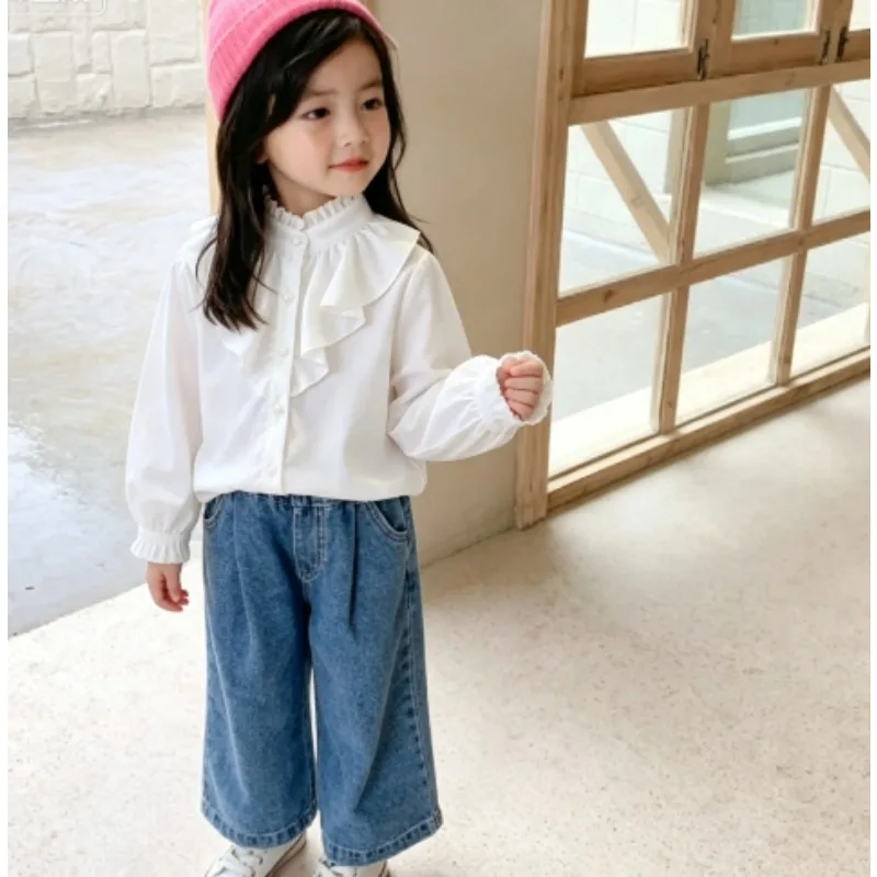 Baby Girls' Spring and Autumn Wear Chiffon Shirt 2026 New Fashionable Top White Shirt Simple Design