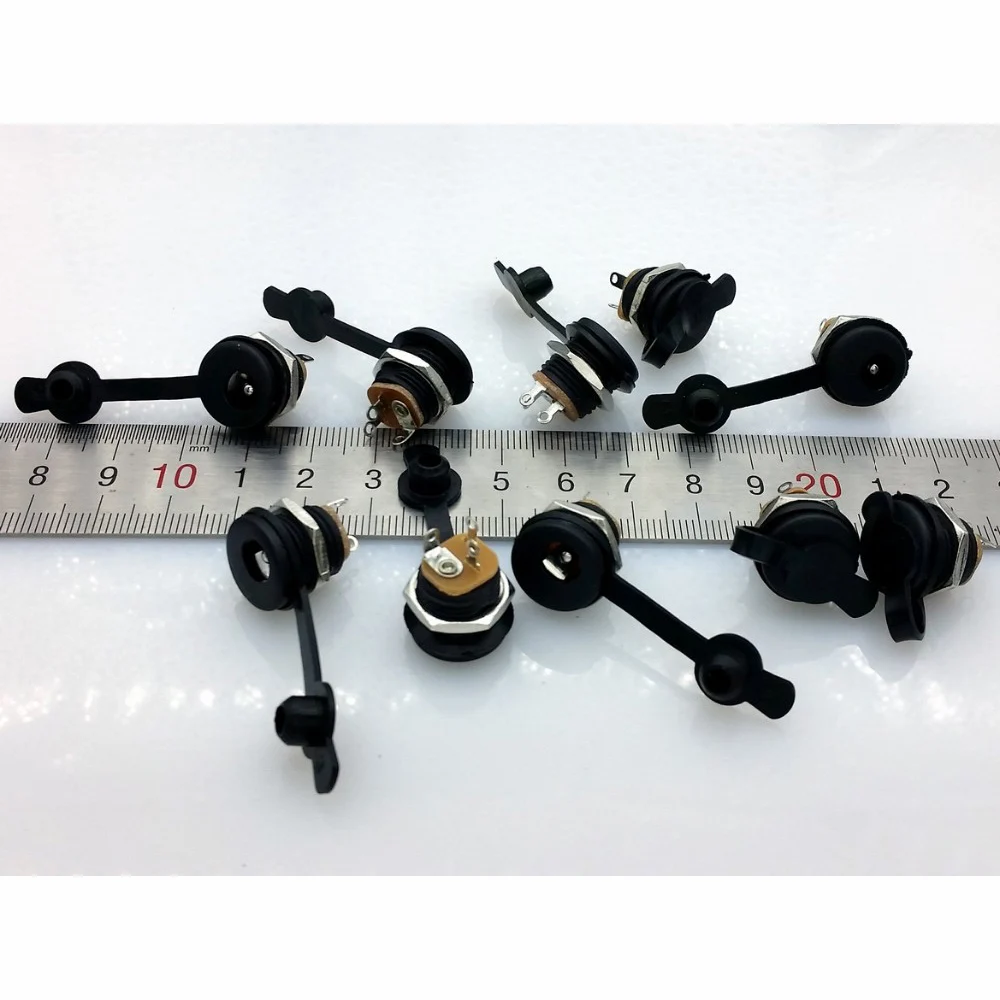 3Pin 5.5x2.1mm DC Socket 5521 DC Female Power Supply Panel Mount Connector inside nut with waterproof cap 10pcs/lot