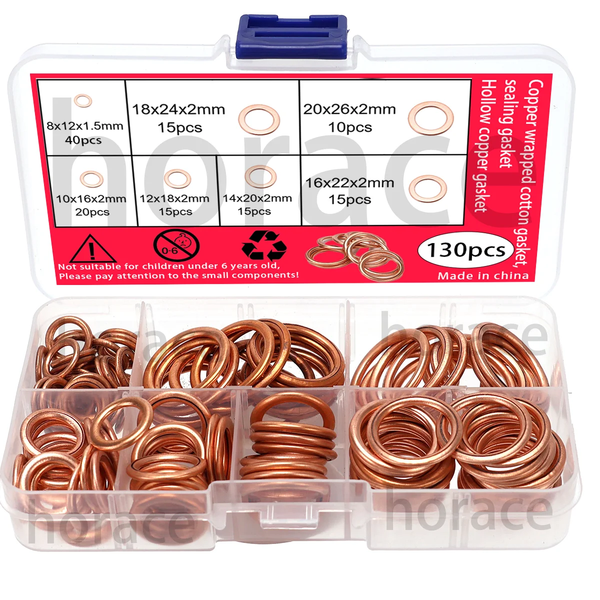 130PCS Copper-Clad Cotton Washers, Copper-Clad Cotton Gaskets, Squeeze Seals, Copper-Colored Cotton Washers, Oil Drain Screw Was