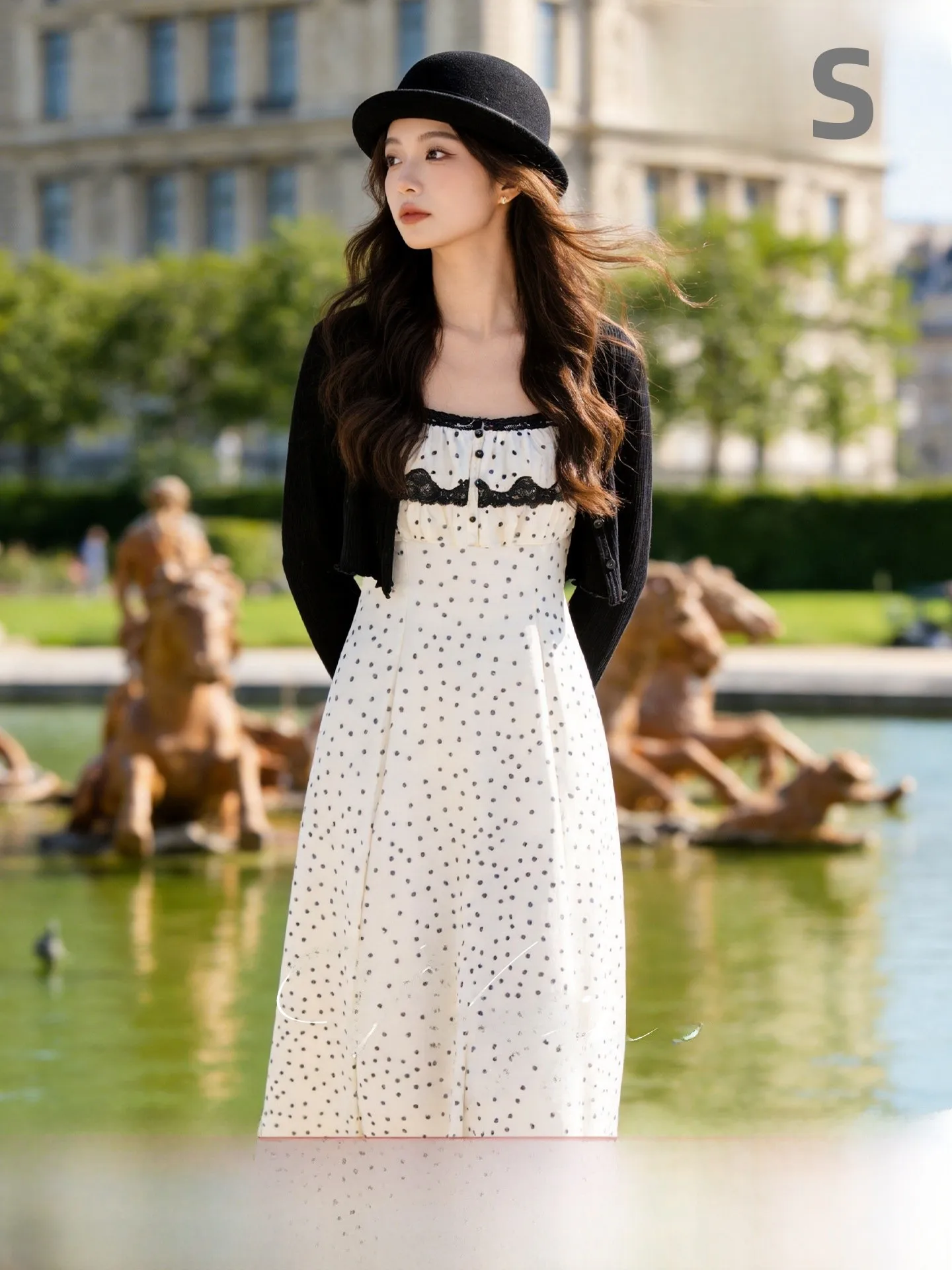 

Five Seasons Home 2026 Spring Knitted Long Sleeve Open Cardigan Polka Dot Strap Dress Two Piece Set plus Size Women's Fashion