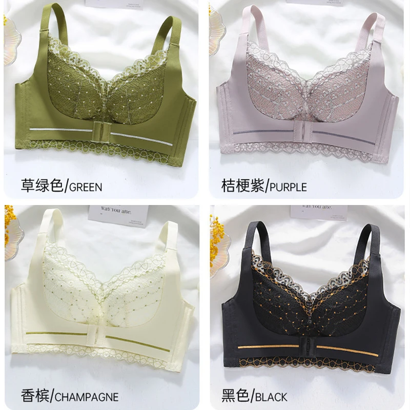 Front Button Gathering Adjustable Bra Breathable Rimless Bra Women Anti-Sagging Comfortable Tube Top Fully Wrapped Elegant Bra