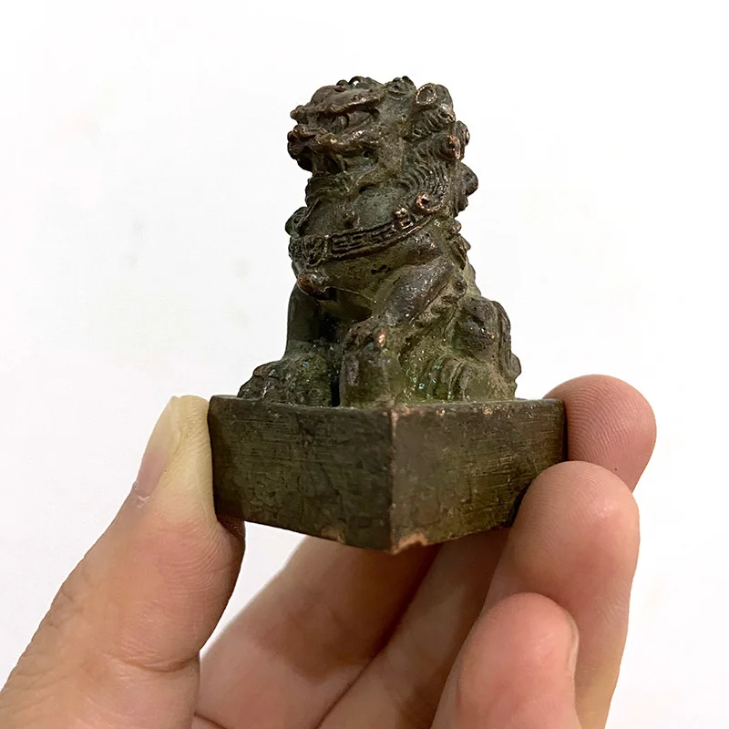 

Pure Copper Lion Seal Lucky Feng Shui Decoration Craft Bronze Miniature Figurine