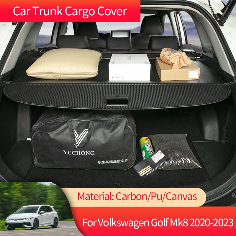 Car Trunk Cargo Cover Luggage Storage Rear Boot Tray Security Shielding Shade Accessories for Volkswagen VW Golf 8 Mk8 2020~2023