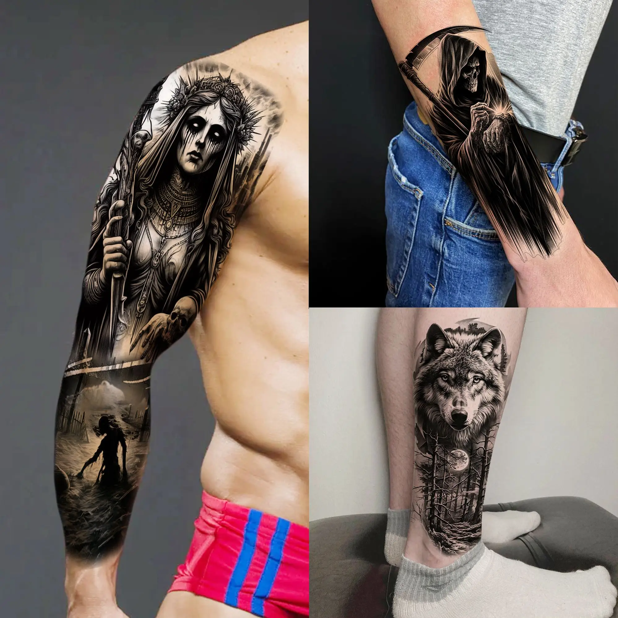 1 Lembar Tato Sementara Vampir Penyihir Jahat Lengan Penuh Halloween Tato Tengkorak Menakutkan Stiker Tato Palsu Mengerikan Tahan Air