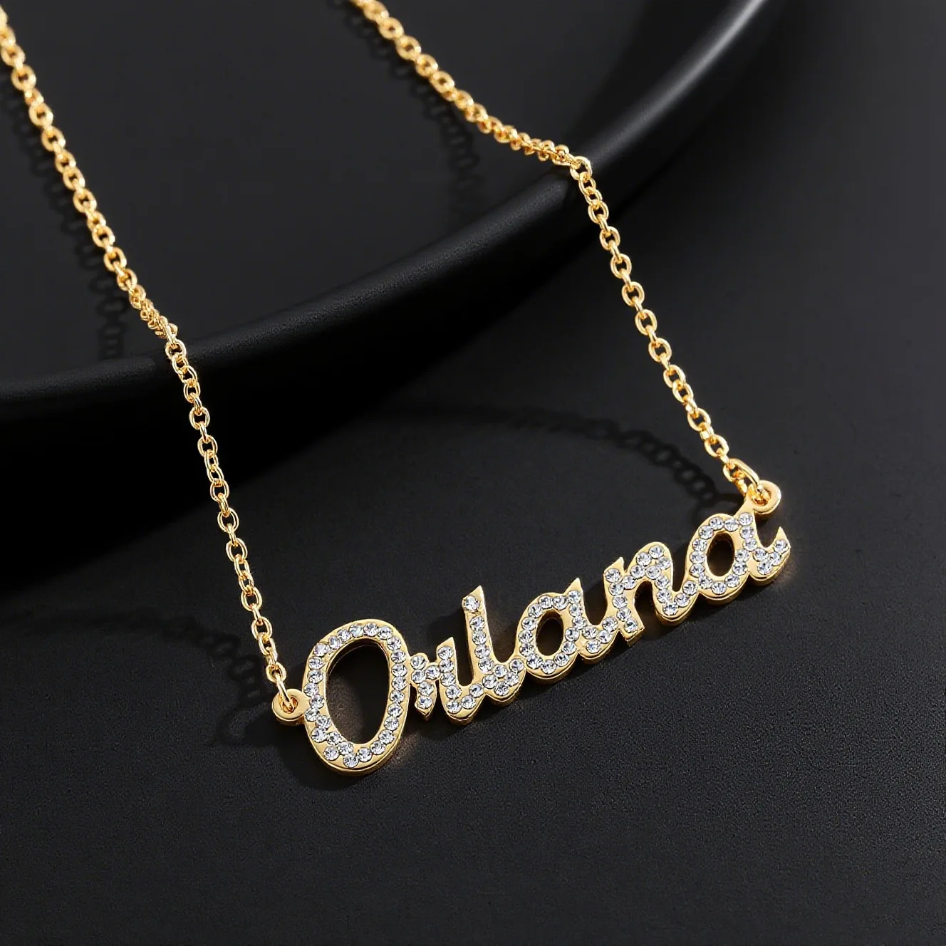 

Custom Name Necklace Rhinestone Inlaid Letter Pendant Personalized Jewelry Gift