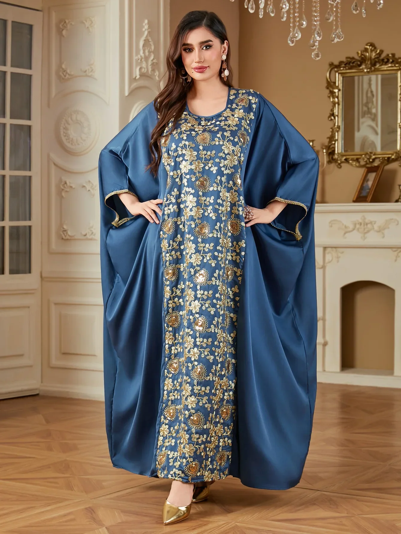 Robe arabe saoudienne manches chauve-souris Abaya femmes Robe musulmane Satin caftan turquie caftan Eid Djellaba Ramadan Caftan Marocain Femme
