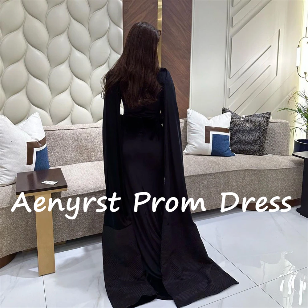 Aenyrst Black Vintage Long Lace Sleeves customized Evening Dresses Velour Mermaid Prom Dress Floor Length Dinner Party Gowns