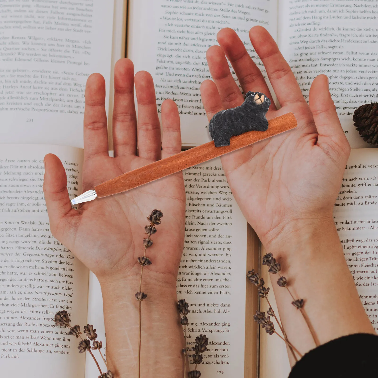 

Artistic Black Bear Carved Wooden Ballpoint Pen Unique Handcrafted Solid Wood Writing Pen for Students Teachers School Office