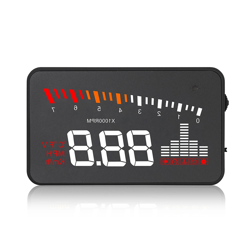 WiiYii Universal OBD2 HUD X5 Car LED Head-up Display Speedometer Windshield Projector with Digital Speed Clock Voltage RPM etc.