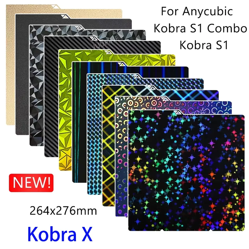 

Kobra S1/Kobra X Magnetic Build Plate 264x276mm High Temperatures Resistance Smooth PET/PEO Steel Sheet Double Sided can Print