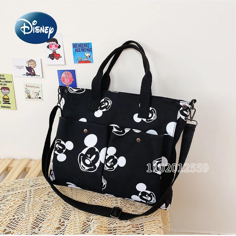 Disney Mickey\'s New Fashion Canvas Bag Cartoon Cute Women\'s One-shoulder Oblique Bag Luxury Brand Large-capacity Student Handbag