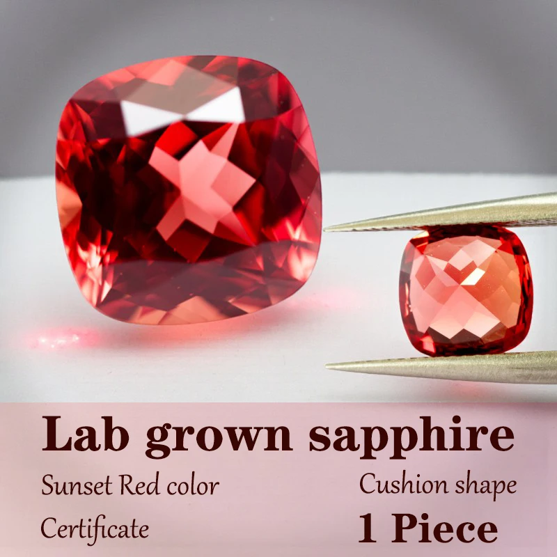 

Cushion Cut Sunset Red Color Lab Grown Sapphire Оптовая продажа Подвески DIY Усовершенствованные ювелирные изделия Кольца Изготовление сережек с сертификатом