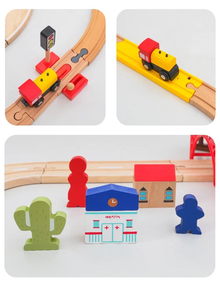 Highway Red Bridge Wooden Track Set, Overpass Traffic Vehicle Scene Children's Puzzle Combination Set Toys, XT142