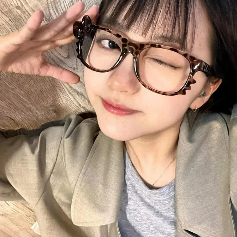 Kawaii Katze Y2K Brillengestell Keine Linsen Anime Retro Brille Leopardenmuster Anti Blaues Licht Rahmen Kitty Foto Requisiten Brillen Geschenke