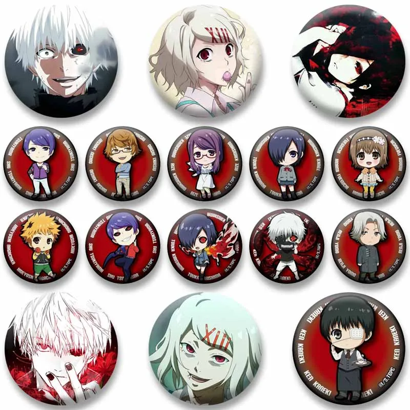 Ken Kaneki Juuzou Touka Kirishima Anime Brooch Cartoon Role Playing Button Pins Jewelry Accessories Gifts Bag Hat Badge Ornament