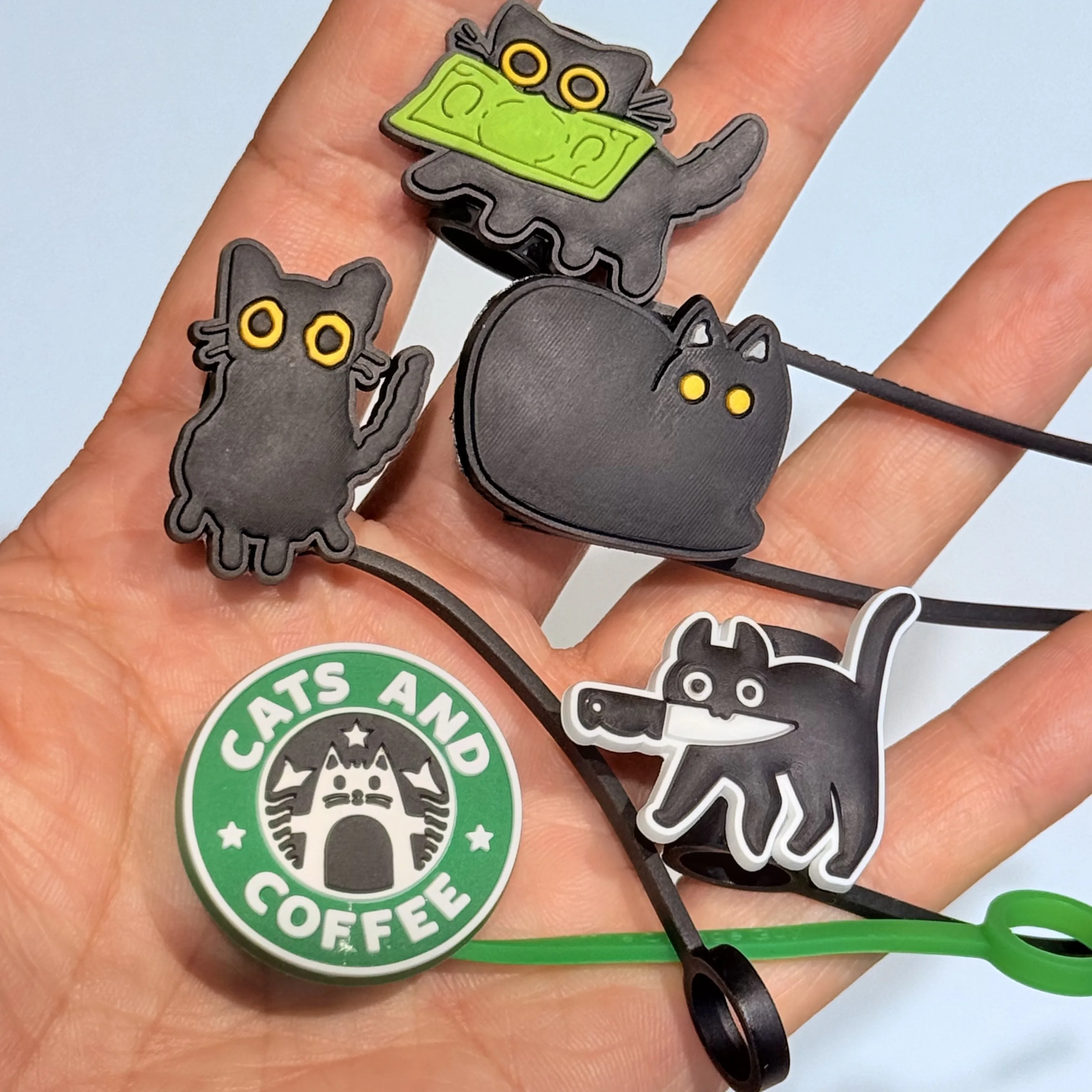 1-5Pcs Cartoon Cat Silicone 10mm Straw Caps For Stanley 30&40 Oz Tumbler with Handle Dust-Proof Reusableaw sleeve Kids Gift