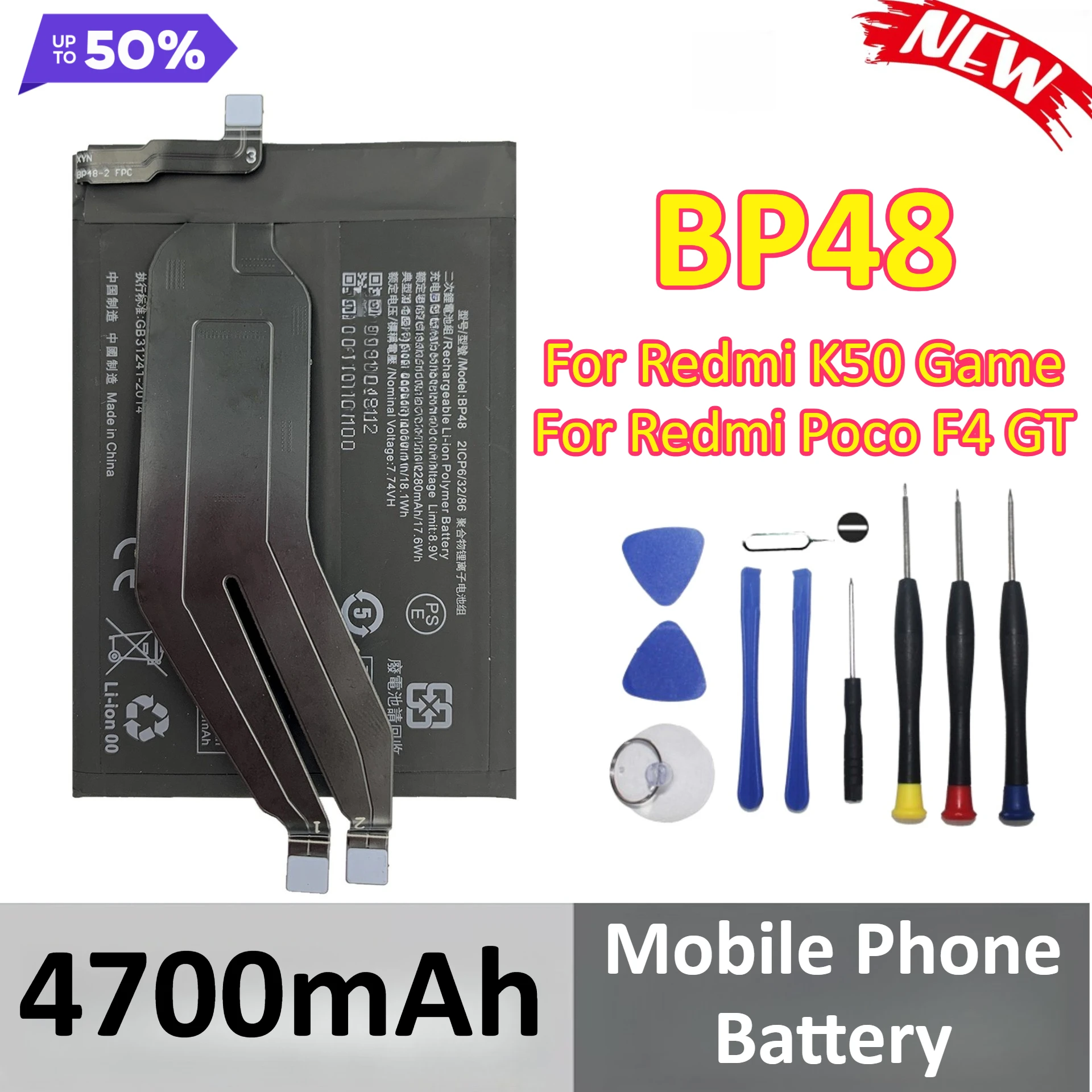 

New BP48 4700mAh Phone Replacement Battery For Redmi K50 Game For Redmi Poco F4 GT +Tools