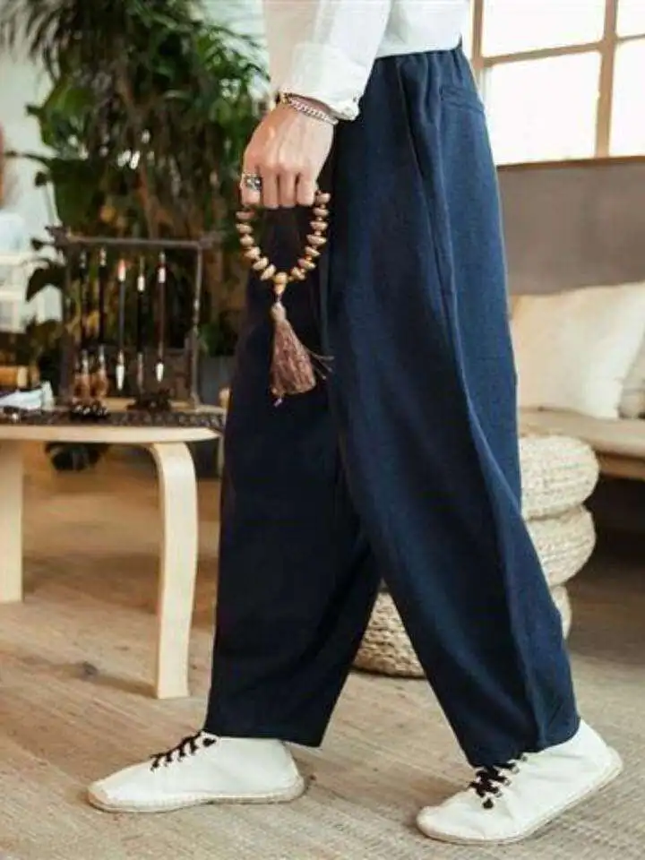 Loose Wide Leg Cotton Linen Men's Pants Spring Summer Big Size Comfortable Harlan Lantern Pants Casual Long Trousers