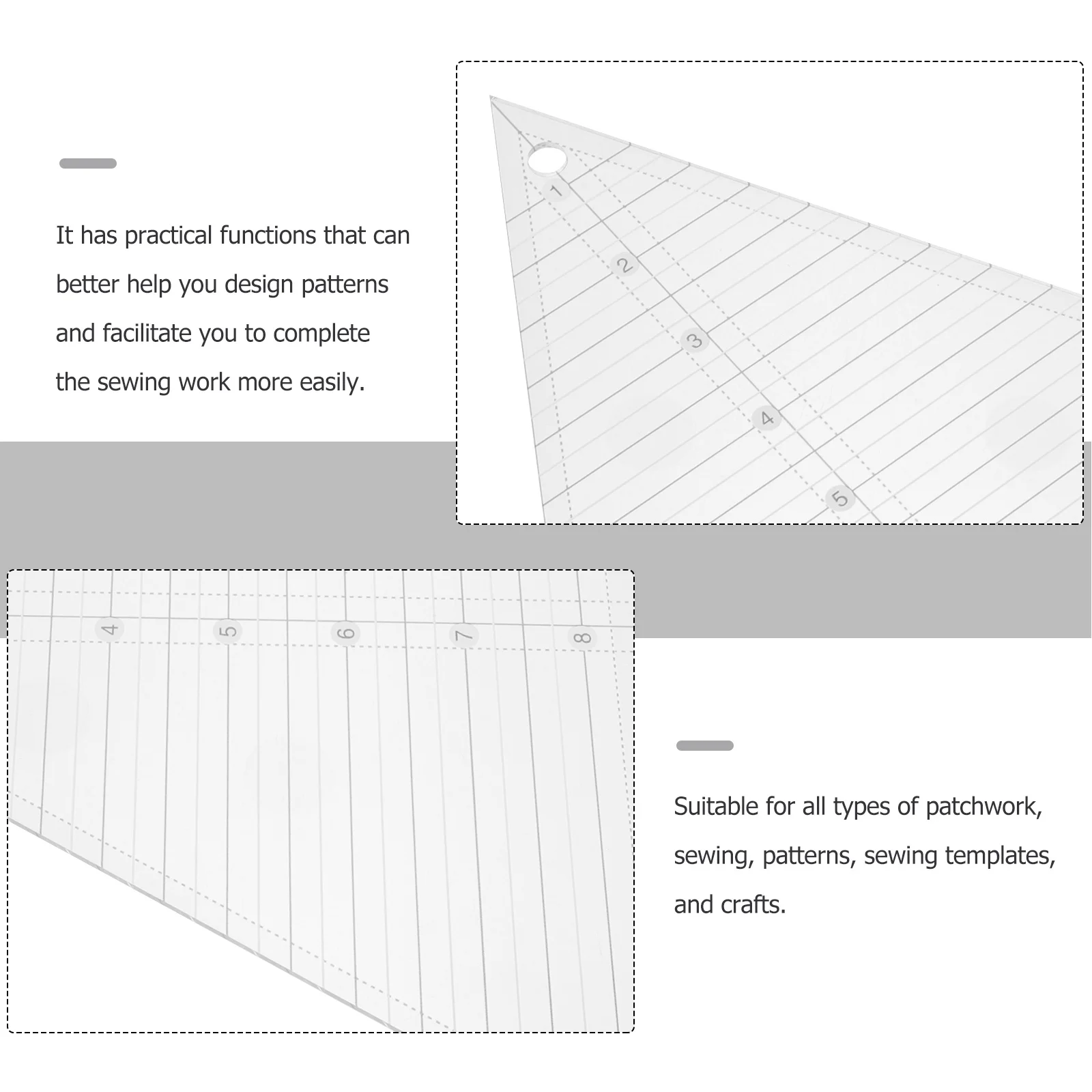 

Acrylic Quilting Ruler 8 Inch Precision Sewing Template for Craft Projects Fabric Cutting Ruler Portable Stitching Measuring