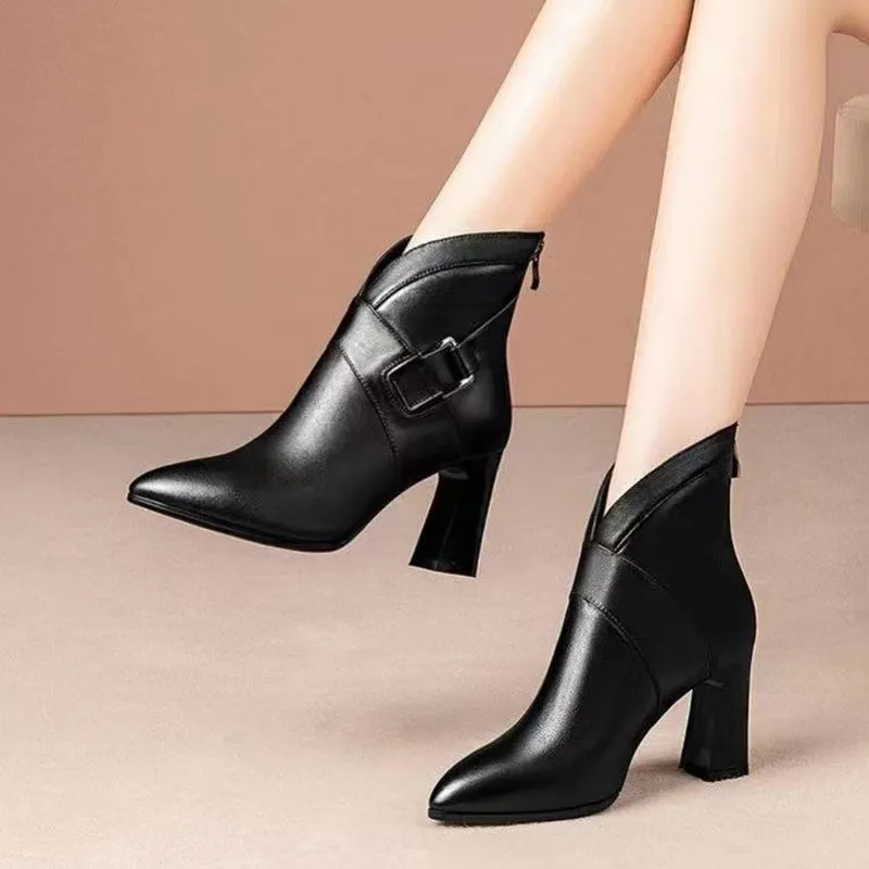 2023 New Winter Women Fashion Sexy Ankle Boots Warm Party Gladiator Zipper Motorcycle Boots PU Leather Pumps Designer Goth Shoes