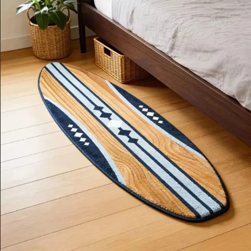 VIKAMA Plush Geometric Surfboard Rug Non-Slip Washable Wood Floor Mat Soft Bedside Carpet for Bedroom Decor