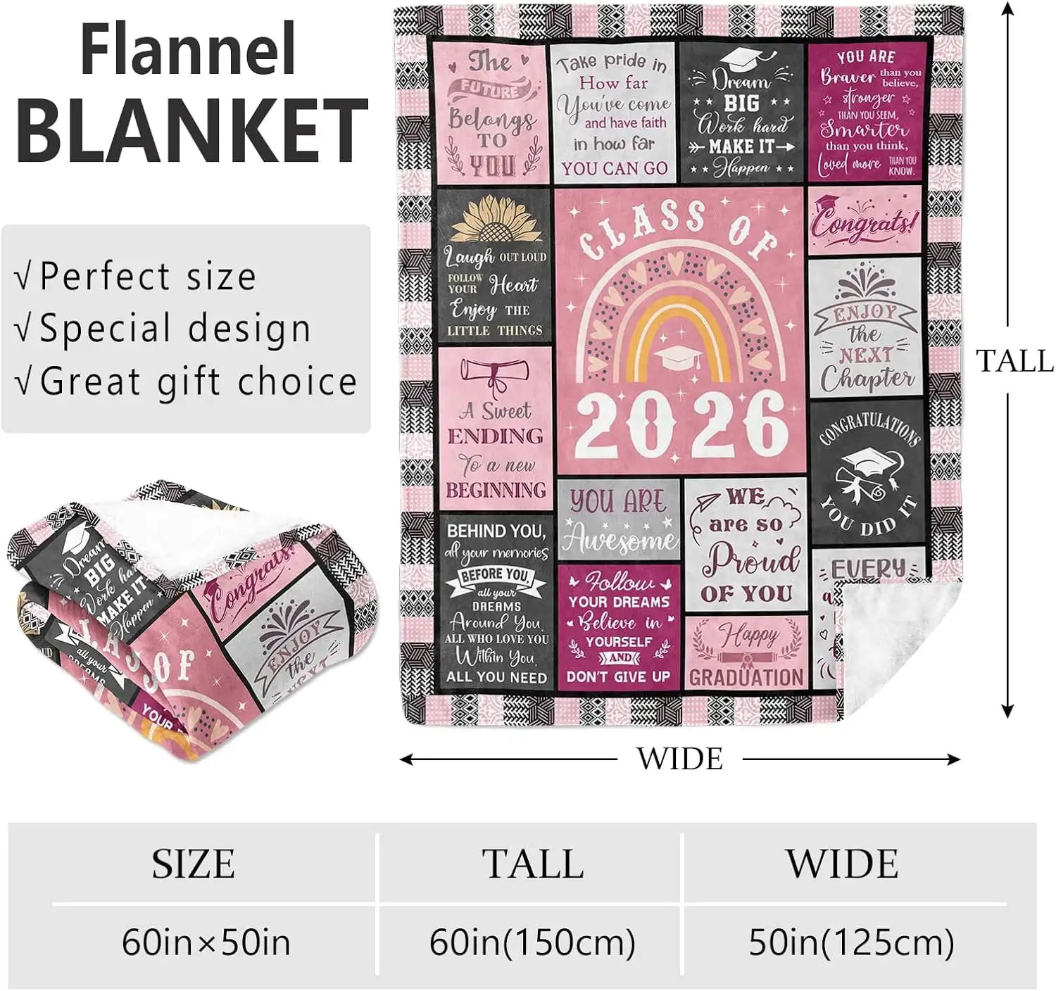 Customize Graduation Gifts 2026 Blanket, Class of 2026 High School College Masters Degree Graduation Gifts for Her Women, Gradua