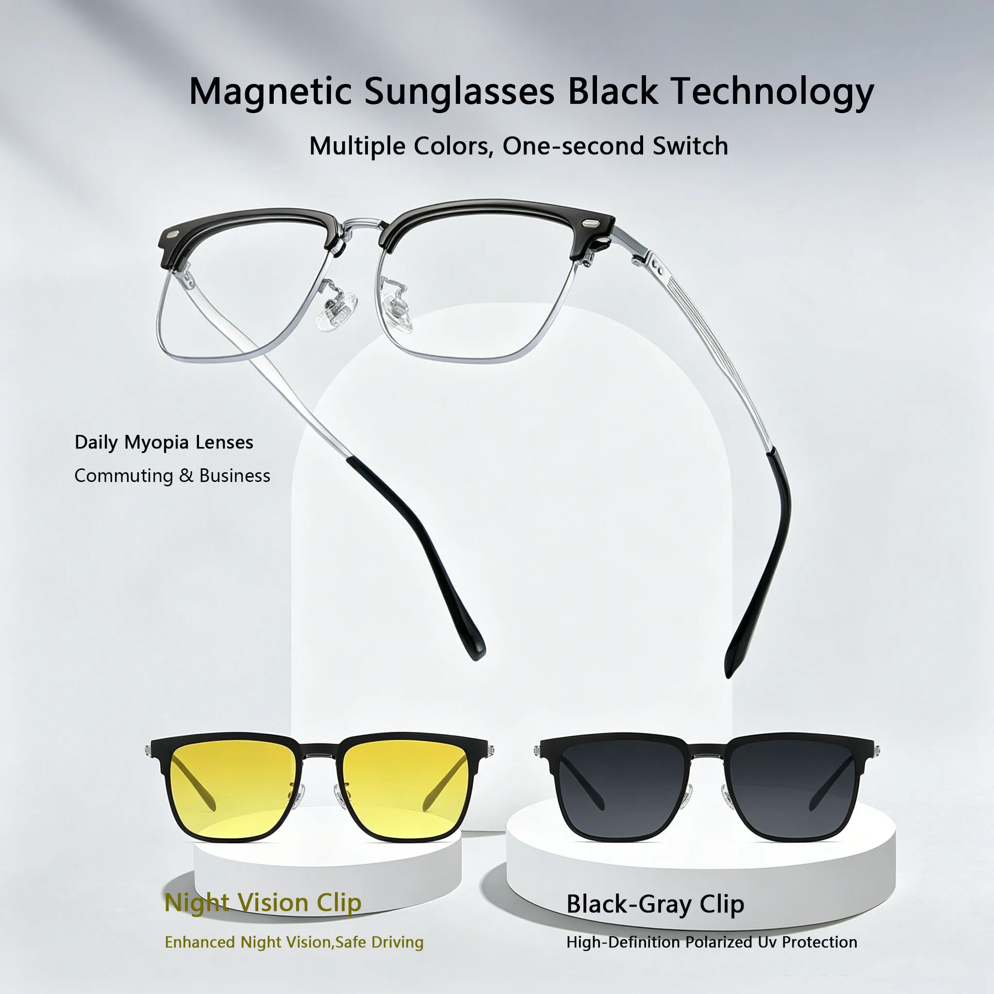 Loopnblue Metal Men's Magnetic Clip-on Polarized Sunglasses set Custom Prescription Optical Glasses for Myopia Hyperopia