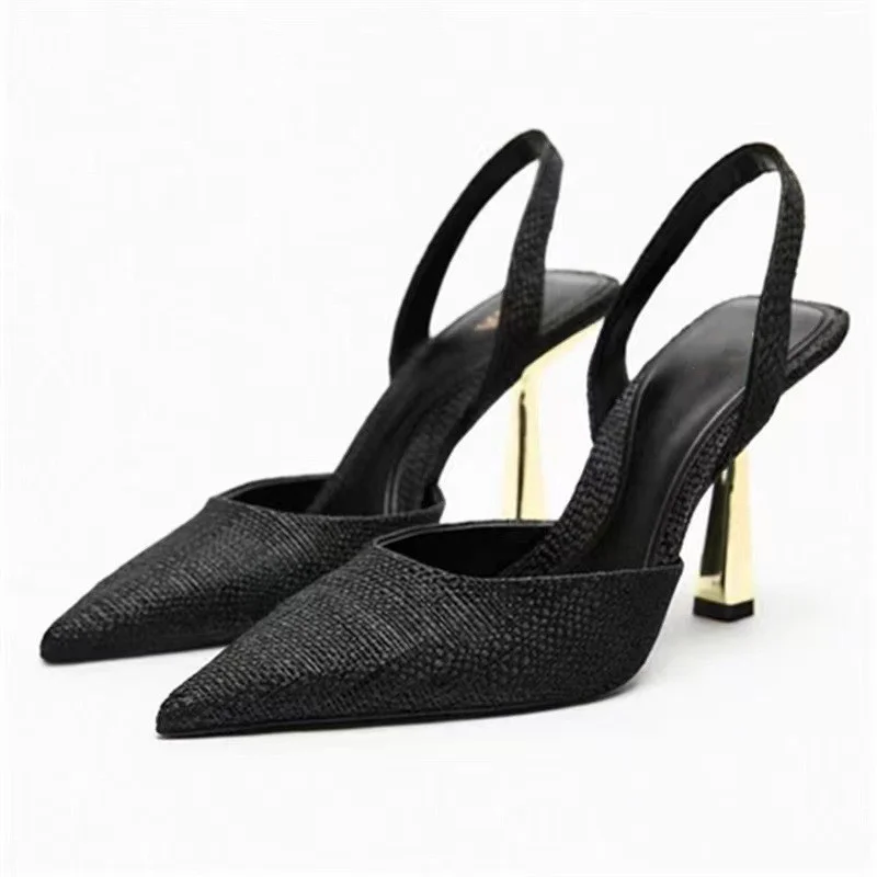 TRAF Black Rhinestones High Heels Women Heels Slingback Pointed toe Heeled for Woman Wedding Ladies Office Modern Heels Shoes